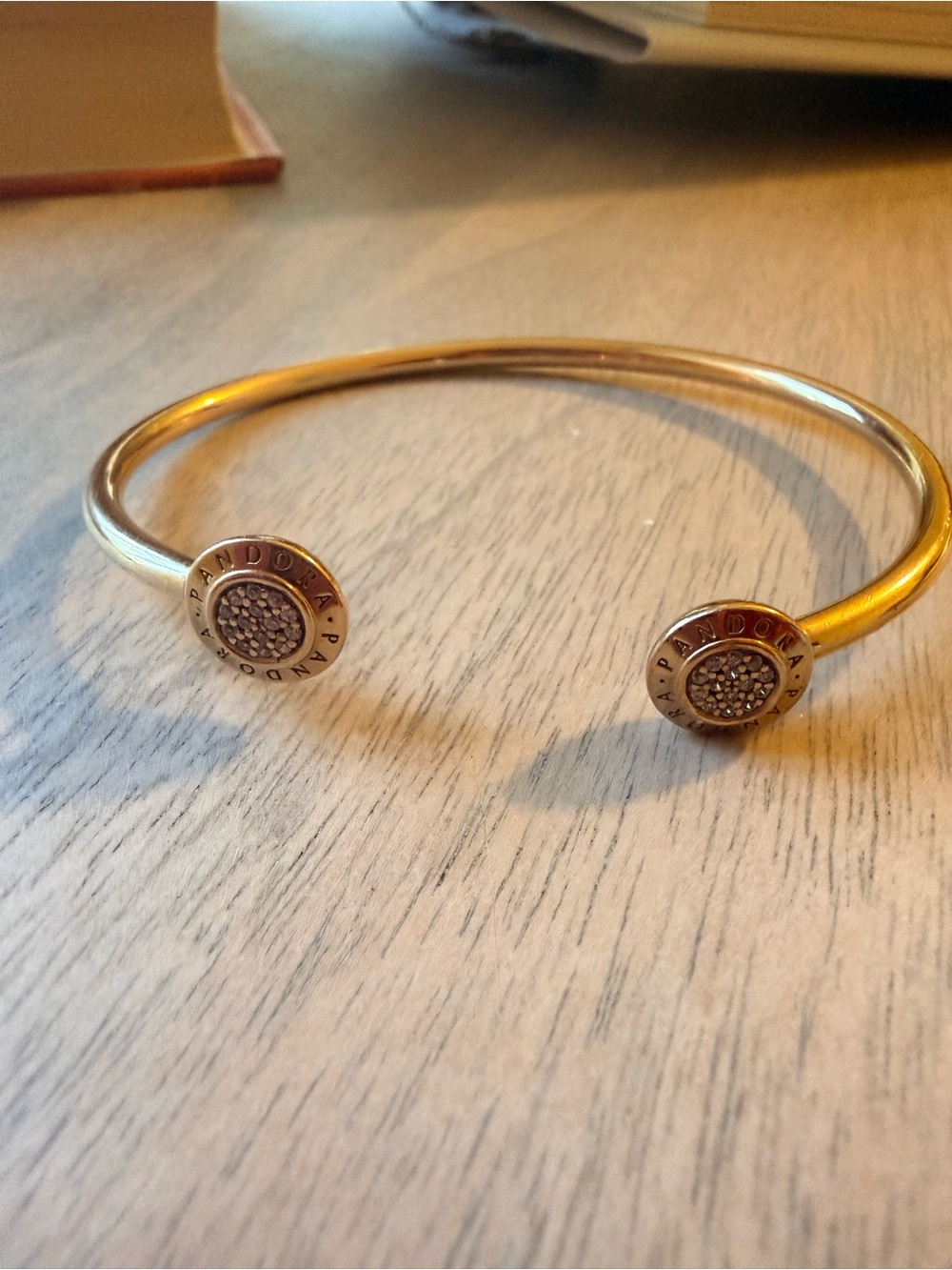 Pandora Rose Gold-Tone Open Cuff Bracelet with Pavé Disc Ends